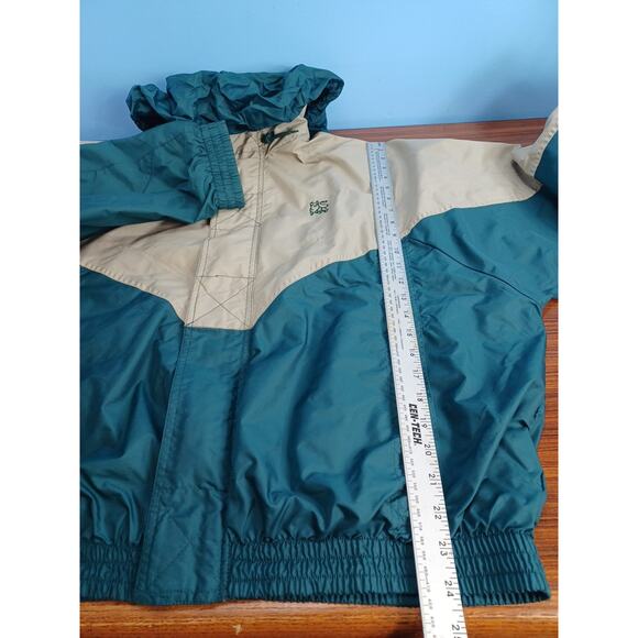 Vintage MV Sport Vinyl Beige & Green Fishing Jacket Lightweight Hooded - Picture 10 of 13